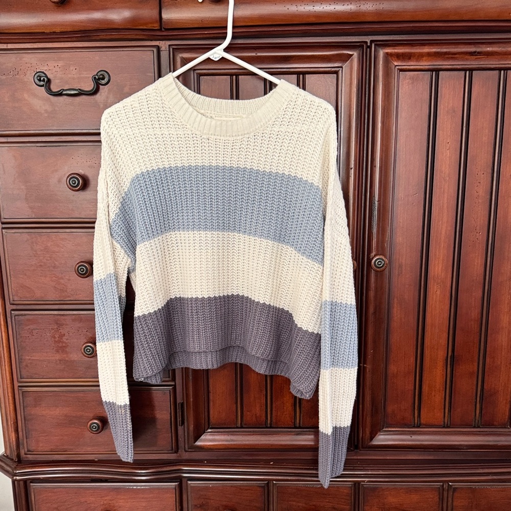 moon & madison Cream and Gray Striped Sweater